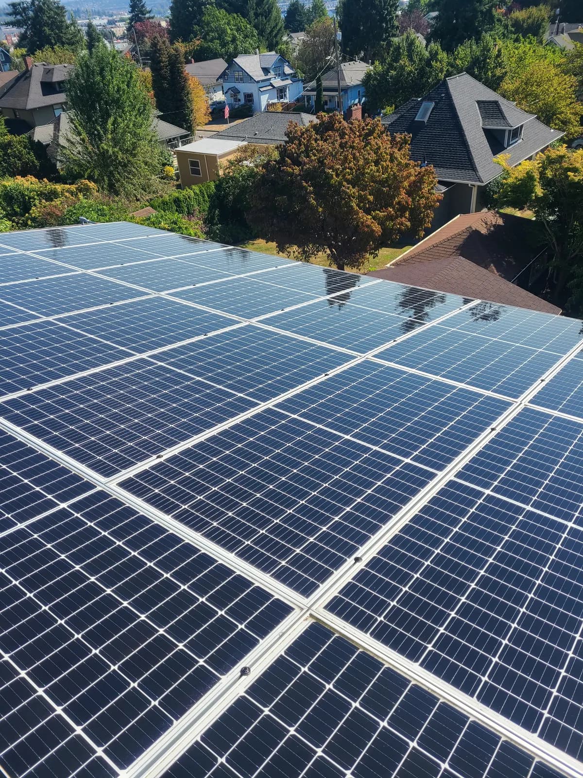 After — Hazy solar panels being water-fed brushed, then spotless with crisp cells